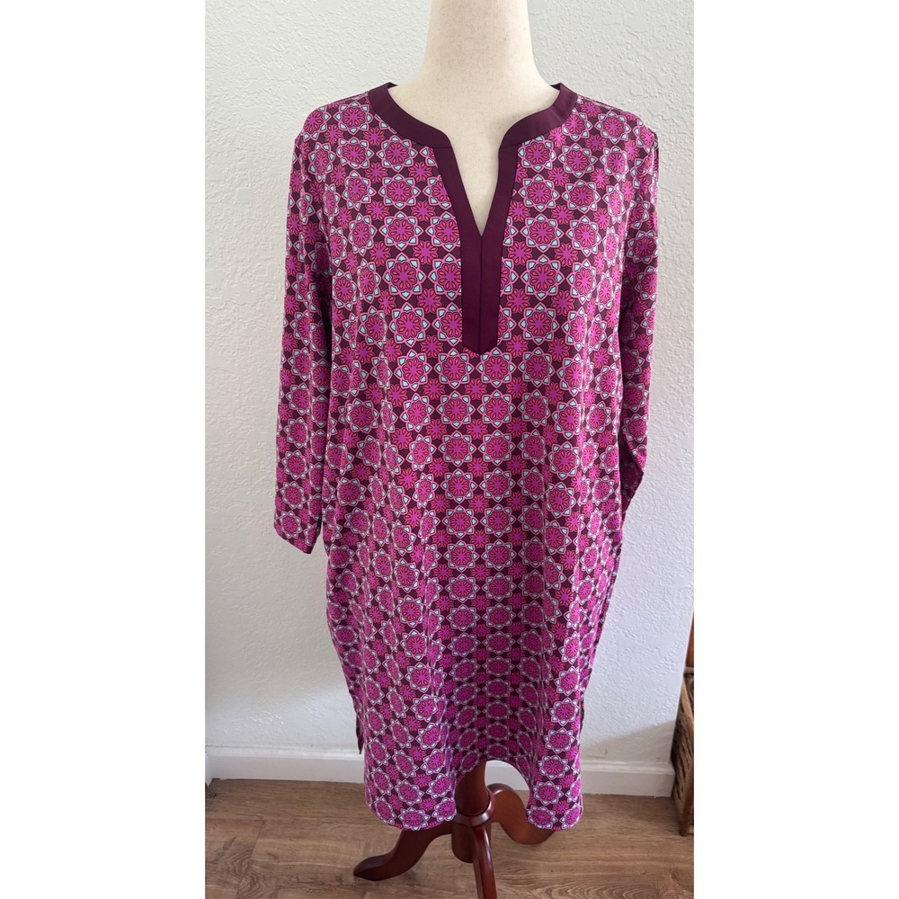 Lands' End Women's SunShade UPF 50 Swim Cover-Up Dress Pink XL Resortwear Beachy